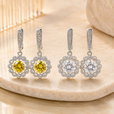 Cubic Zirconia Flower Pave Womens Polished Round Floral Hoop Earrings Yellow Clear Silver 1.38 in E79 product image 3