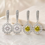 Cubic Zirconia Flower Pave Womens Polished Round Floral Hoop Earrings Yellow Clear Silver 1.38 in E79 product image 4