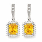 Cubic Zirconia Rectangle Pave Polished Square Hoop Earrings Green Clear Silver 1.34 in E80