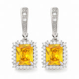 Cubic Zirconia Rectangle Pave Polished Square Hoop Earrings Green Clear Silver 1.34 in E80