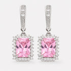 Cubic Zirconia Rectangle Pave Polished Square Hoop Earrings Green Clear Silver 1.34 in E80