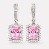 Cubic Zirconia Rectangle Pave Polished Square Hoop Earrings Green Clear Silver 1.34 in E80