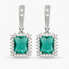Cubic Zirconia Rectangle Pave Polished Square Hoop Earrings Green Clear Silver 1.34 in E80
