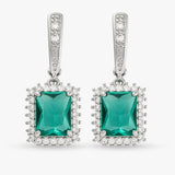 Cubic Zirconia Rectangle Pave Polished Square Hoop Earrings Green Clear Silver 1.34 in E80
