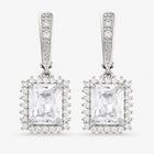 Cubic Zirconia Rectangle Pave Polished Square Hoop Earrings Green Clear Silver 1.34 in E80