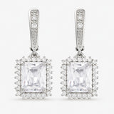 Cubic Zirconia Rectangle Pave Polished Square Hoop Earrings Green Clear Silver 1.34 in E80