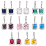 Cubic Zirconia Rectangle Pave Polished Square Hoop Earrings Green Clear Silver 1.34 in E80 product image 1