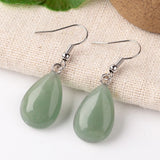 Gemstone Drop Crystal Teardrop Amethyst Opal Smooth Polished Dangle Earrings Silver 1.61 in E81