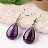 Gemstone Drop Crystal Teardrop Amethyst Opal Smooth Polished Dangle Earrings Silver 1.61 in E81