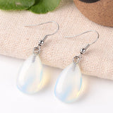 Gemstone Drop Crystal Teardrop Amethyst Opal Smooth Polished Dangle Earrings Silver 1.61 in E81