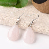 Gemstone Drop Crystal Teardrop Amethyst Opal Smooth Polished Dangle Earrings Silver 1.61 in E81