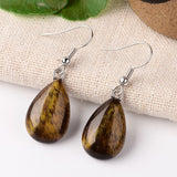 Gemstone Drop Crystal Teardrop Amethyst Opal Smooth Polished Dangle Earrings Silver 1.61 in E81