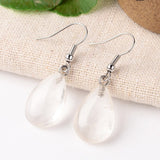 Gemstone Drop Crystal Teardrop Amethyst Opal Smooth Polished Dangle Earrings Silver 1.61 in E81