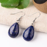 Gemstone Drop Crystal Teardrop Amethyst Opal Smooth Polished Dangle Earrings Silver 1.61 in E81