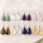 Gemstone Drop Crystal Teardrop Amethyst Opal Smooth Polished Dangle Earrings Silver 1.61 in E81 product image 1