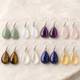 Gemstone Drop Crystal Teardrop Amethyst Opal Smooth Polished Dangle Earrings Silver 1.61 in E81 product image 1