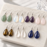 Gemstone Drop Crystal Teardrop Amethyst Opal Smooth Polished Dangle Earrings Silver 1.61 in E81 product image 2