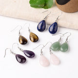 Gemstone Drop Crystal Teardrop Amethyst Opal Smooth Polished Dangle Earrings Silver 1.61 in E81 product image 3