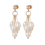 Pearl Round Pin Cluster Beaded Womens Smooth Dangle Stud Earrings Gold 1.38 in E82 product image 1