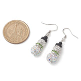 Stainless Steel Christmas Drop Snowman Rhinestone Shiny Round Square Dangle Earrings Green Red White Black 1.65 in E83
