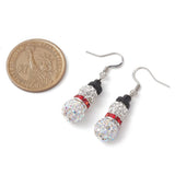 Stainless Steel Christmas Drop Snowman Rhinestone Shiny Round Square Dangle Earrings Green Red White Black 1.65 in E83