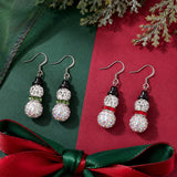 Stainless Steel Christmas Drop Snowman Rhinestone Shiny Round Square Dangle Earrings Green Red White Black 1.65 in E83