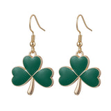 Stainless Steel Enamel Drop Clover Hooks Smooth Dangle Earrings Green Gold 1.54 in E84 product image 1