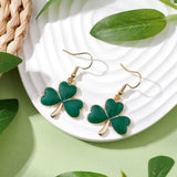 Stainless Steel Enamel Drop Clover Hooks Smooth Dangle Earrings Green Gold 1.54 in E84 product image 2
