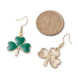 Stainless Steel Enamel Drop Clover Hooks Smooth Dangle Earrings Green Gold 1.54 in E84 product image 3