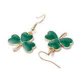 Stainless Steel Enamel Drop Clover Hooks Smooth Dangle Earrings Green Gold 1.54 in E84 product image 4