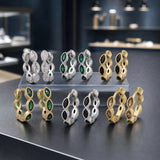 18K Gold-Plated Cubic Zirconia Horse Eye Micro Pave Polished Oval Hinged Closure Huggie Earrings 0.61 in E85 product image 1