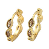 18K Gold-Plated Cubic Zirconia Horse Eye Micro Pave Polished Oval Hinged Closure Huggie Earrings 0.61 in E85