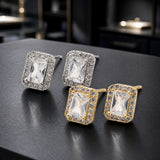 18K Gold-Plated Cubic Zirconia Rectangle Beaded Square Stud Earrings Silver 9mm E86 product image 1