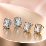 18K Gold-Plated Cubic Zirconia Rectangle Beaded Square Stud Earrings Silver 9mm E86 product image 4