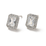 18K Gold-Plated Cubic Zirconia Rectangle Beaded Square Stud Earrings Silver 9mm E86
