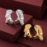 18K Gold-Plated Stainless Steel Nuggets Polished Shiny Stud Earrings Silver 1.34 in E87 product image 1