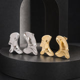 18K Gold-Plated Stainless Steel Nuggets Polished Shiny Stud Earrings Silver 1.34 in E87 product image 2
