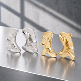 18K Gold-Plated Stainless Steel Nuggets Polished Shiny Stud Earrings Silver 1.34 in E87 product image 3