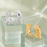 18K Gold-Plated Stainless Steel Nuggets Polished Shiny Stud Earrings Silver 1.34 in E87 product image 4