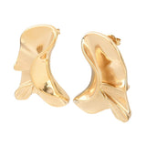 18K Gold-Plated Stainless Steel Nuggets Polished Shiny Stud Earrings Silver 1.34 in E87
