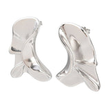 18K Gold-Plated Stainless Steel Nuggets Polished Shiny Stud Earrings Silver 1.34 in E87