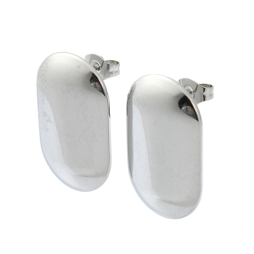 Stainless Steel Oval Plain Polished Heart Push-Back Post Stud Earrings Silver 0.93 in E88 product image 1