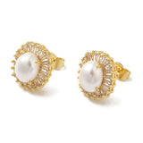 18K Gold-Plated Cubic Zirconia Pearl Heart Oval Womens Smooth Polished Round Push-Back Post Stud Earrings 0.59 in E89 product