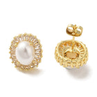 18K Gold-Plated Cubic Zirconia Pearl Heart Oval Womens Smooth Polished Round Push-Back Post Stud Earrings 0.59 in E89 product