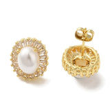 18K Gold-Plated Cubic Zirconia Pearl Heart Oval Womens Smooth Polished Round Push-Back Post Stud Earrings 0.59 in E89 product