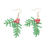Stainless Steel Christmas Drop Leaf Smooth Dangle Earrings Green Gold 2.28 in E92 product image 1