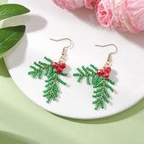 Stainless Steel Christmas Drop Leaf Smooth Dangle Earrings Green Gold 2.28 in E92 product image 2