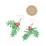 Stainless Steel Christmas Drop Leaf Smooth Dangle Earrings Green Gold 2.28 in E92 product image 4