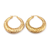 Stainless Steel Gold-Plated Moon Textured Pin Double Hammered Hoop Earrings 1.69 in E93 product image 1