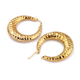 Stainless Steel Gold-Plated Moon Textured Pin Double Hammered Hoop Earrings 1.69 in E93 product image 2